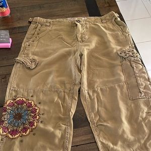 Danang 100% Silk Olive Drab Capris Vintage Size S